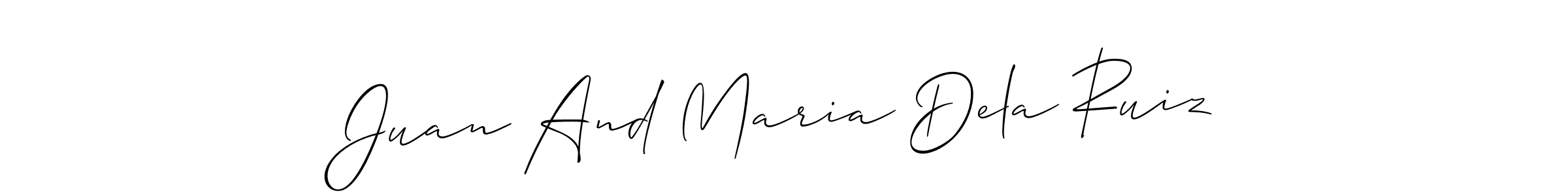 Make a beautiful signature design for name Juan And Maria Dela Ruiz. With this signature (Allison_Script) style, you can create a handwritten signature for free. Juan And Maria Dela Ruiz signature style 2 images and pictures png
