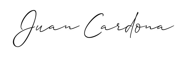 A sleek calligraphic signature for name Juan Cardona utilizing Allison_Script styling. Great for adding personal signatures to photos and art. Juan Cardona signature style 2 images and pictures png
