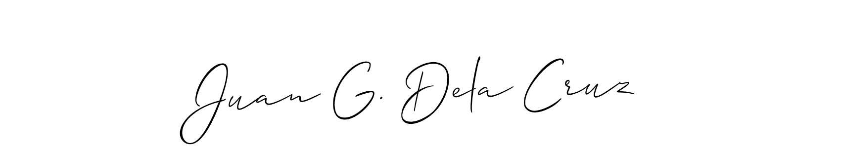 Use a signature maker to create a handwritten signature online. With this signature software, you can design (Allison_Script) your own signature for name Juan G. Dela Cruz. Juan G. Dela Cruz signature style 2 images and pictures png