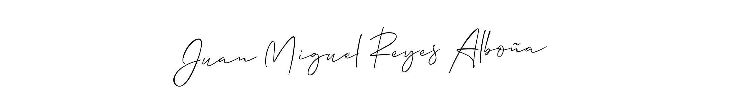 The best way (Allison_Script) to make a short signature is to pick only two or three words in your name. The name Juan Miguel Reyes Alboña include a total of six letters. For converting this name. Juan Miguel Reyes Alboña signature style 2 images and pictures png