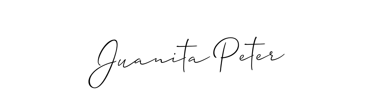 The best way (Allison_Script) to make a short signature is to pick only two or three words in your name. The name Juanita Peter include a total of six letters. For converting this name. Juanita Peter signature style 2 images and pictures png