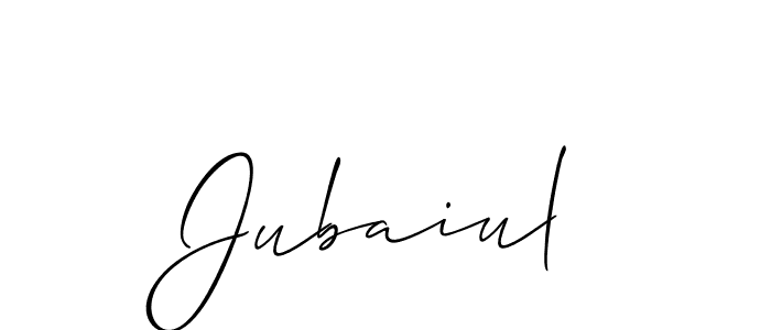 How to make Jubaiul name signature. Use Allison_Script style for creating short signs online. This is the latest handwritten sign. Jubaiul signature style 2 images and pictures png