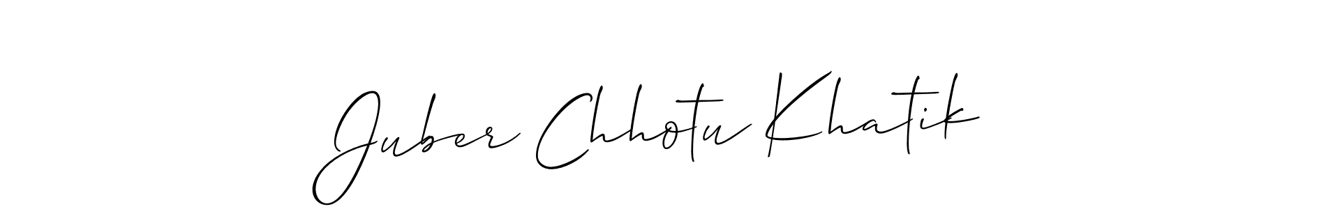 It looks lik you need a new signature style for name Juber Chhotu Khatik. Design unique handwritten (Allison_Script) signature with our free signature maker in just a few clicks. Juber Chhotu Khatik signature style 2 images and pictures png