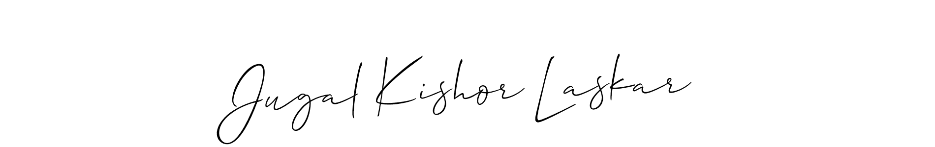 The best way (Allison_Script) to make a short signature is to pick only two or three words in your name. The name Jugal Kishor Laskar include a total of six letters. For converting this name. Jugal Kishor Laskar signature style 2 images and pictures png