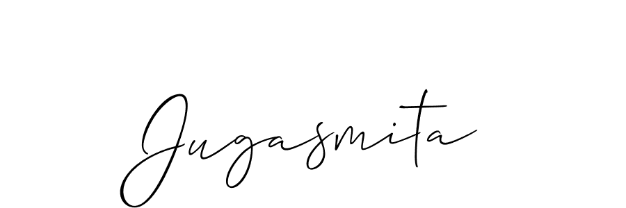 Allison_Script is a professional signature style that is perfect for those who want to add a touch of class to their signature. It is also a great choice for those who want to make their signature more unique. Get Jugasmita name to fancy signature for free. Jugasmita signature style 2 images and pictures png