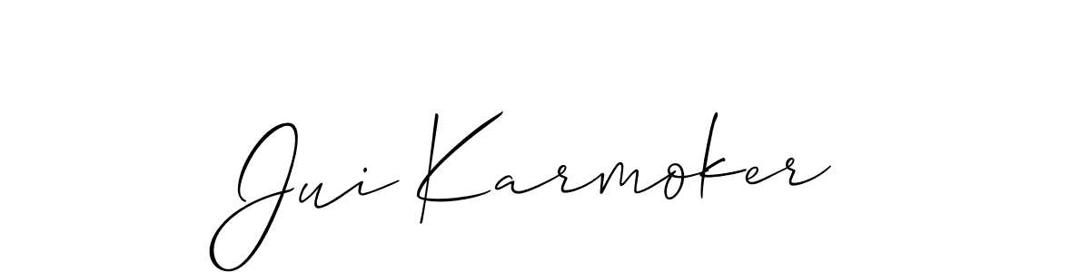 if you are searching for the best signature style for your name Jui Karmoker. so please give up your signature search. here we have designed multiple signature styles  using Allison_Script. Jui Karmoker signature style 2 images and pictures png