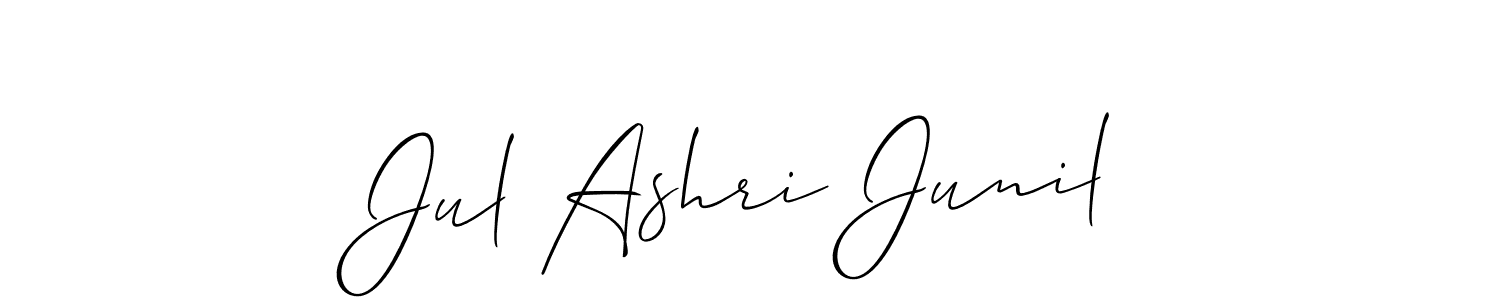 if you are searching for the best signature style for your name Jul Ashri Junil. so please give up your signature search. here we have designed multiple signature styles  using Allison_Script. Jul Ashri Junil signature style 2 images and pictures png