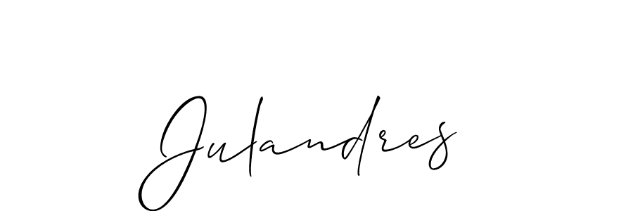 The best way (Allison_Script) to make a short signature is to pick only two or three words in your name. The name Julandres include a total of six letters. For converting this name. Julandres signature style 2 images and pictures png