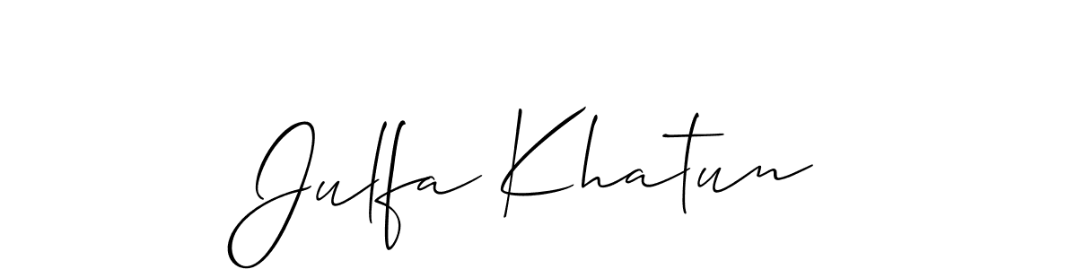 Create a beautiful signature design for name Julfa Khatun. With this signature (Allison_Script) fonts, you can make a handwritten signature for free. Julfa Khatun signature style 2 images and pictures png