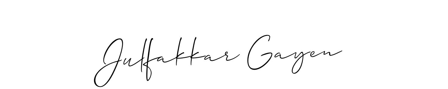 if you are searching for the best signature style for your name Julfakkar Gayen. so please give up your signature search. here we have designed multiple signature styles  using Allison_Script. Julfakkar Gayen signature style 2 images and pictures png