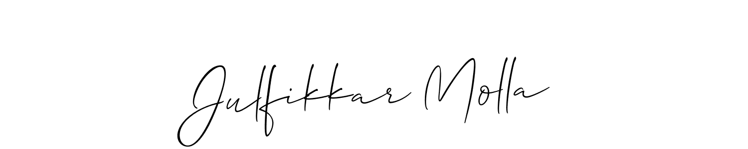 How to make Julfikkar Molla name signature. Use Allison_Script style for creating short signs online. This is the latest handwritten sign. Julfikkar Molla signature style 2 images and pictures png