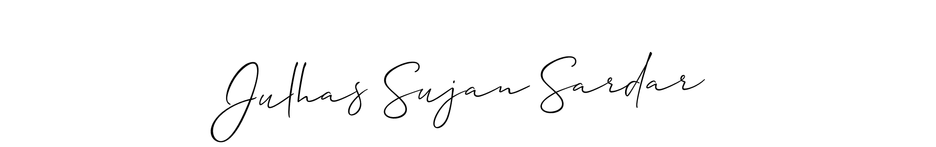The best way (Allison_Script) to make a short signature is to pick only two or three words in your name. The name Julhas Sujan Sardar include a total of six letters. For converting this name. Julhas Sujan Sardar signature style 2 images and pictures png