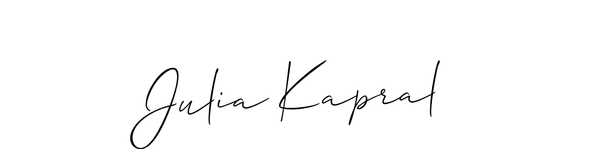 Use a signature maker to create a handwritten signature online. With this signature software, you can design (Allison_Script) your own signature for name Julia Kapral. Julia Kapral signature style 2 images and pictures png