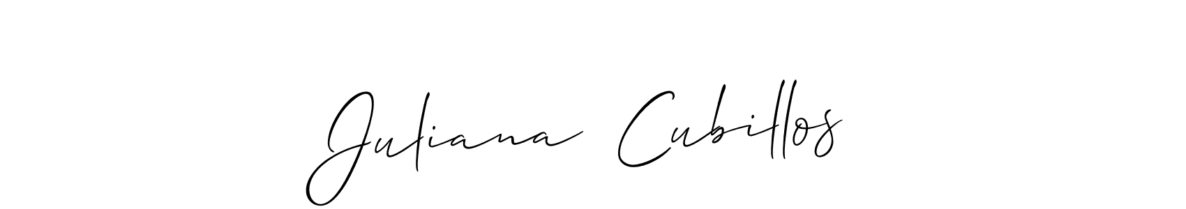 You should practise on your own different ways (Allison_Script) to write your name (Juliana  Cubillos) in signature. don't let someone else do it for you. Juliana  Cubillos signature style 2 images and pictures png