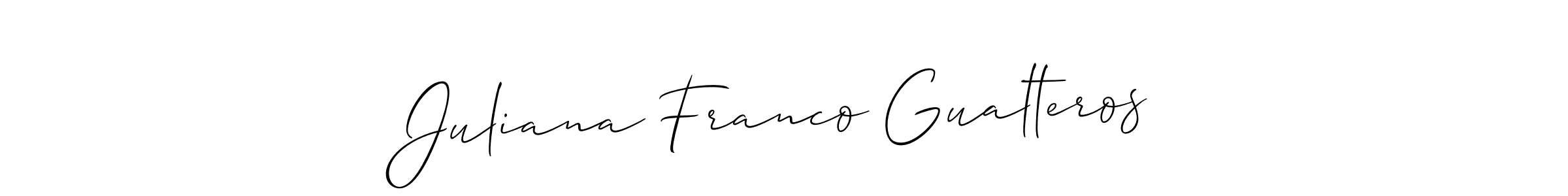 You should practise on your own different ways (Allison_Script) to write your name (Juliana Franco Gualteros) in signature. don't let someone else do it for you. Juliana Franco Gualteros signature style 2 images and pictures png