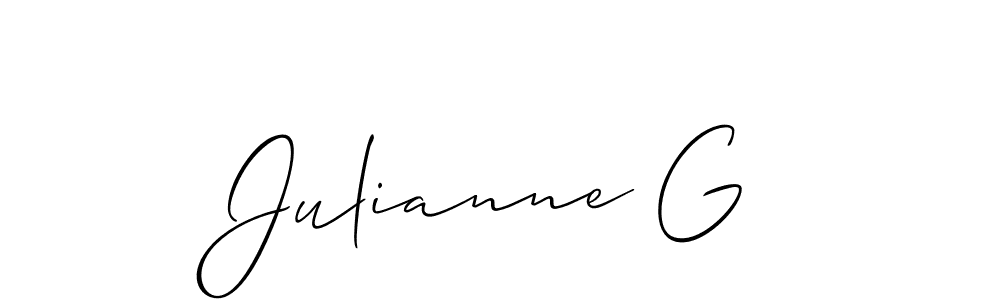 How to make Julianne G name signature. Use Allison_Script style for creating short signs online. This is the latest handwritten sign. Julianne G signature style 2 images and pictures png