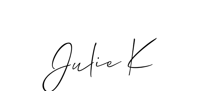 Make a short Julie K signature style. Manage your documents anywhere anytime using Allison_Script. Create and add eSignatures, submit forms, share and send files easily. Julie K signature style 2 images and pictures png