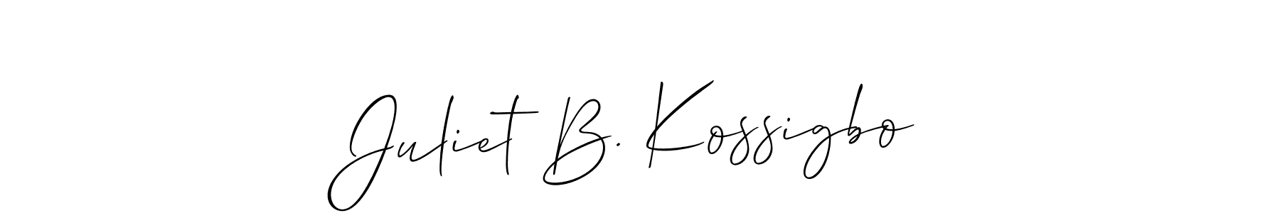 You should practise on your own different ways (Allison_Script) to write your name (Juliet B. Kossigbo) in signature. don't let someone else do it for you. Juliet B. Kossigbo signature style 2 images and pictures png