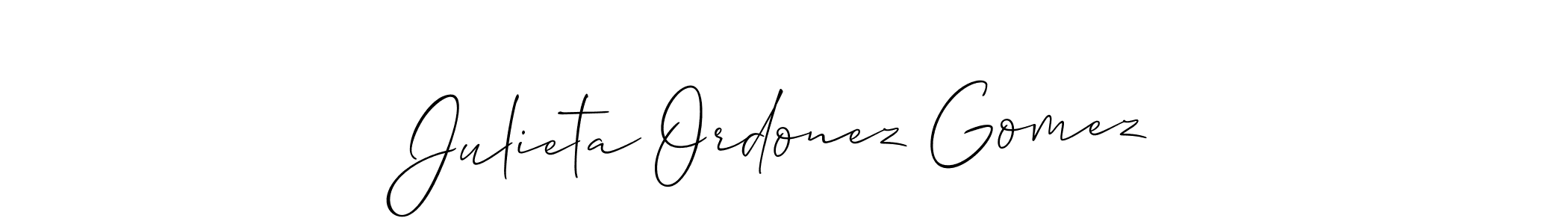 The best way (Allison_Script) to make a short signature is to pick only two or three words in your name. The name Julieta Ordonez Gomez include a total of six letters. For converting this name. Julieta Ordonez Gomez signature style 2 images and pictures png
