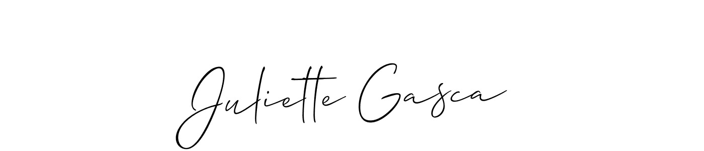 The best way (Allison_Script) to make a short signature is to pick only two or three words in your name. The name Juliette Gasca include a total of six letters. For converting this name. Juliette Gasca signature style 2 images and pictures png