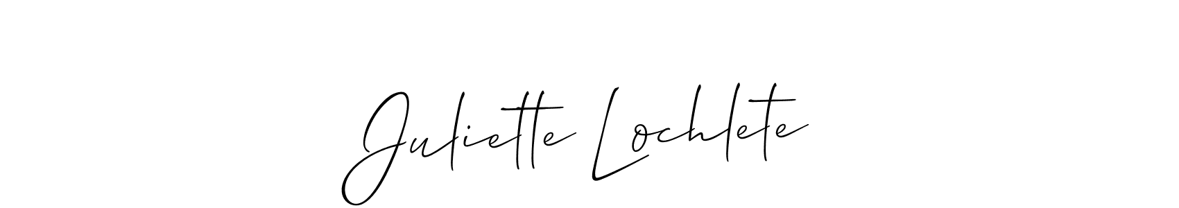 The best way (Allison_Script) to make a short signature is to pick only two or three words in your name. The name Juliette Lochlete include a total of six letters. For converting this name. Juliette Lochlete signature style 2 images and pictures png