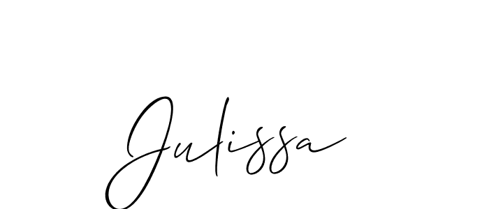 The best way (Allison_Script) to make a short signature is to pick only two or three words in your name. The name Julissa include a total of six letters. For converting this name. Julissa signature style 2 images and pictures png