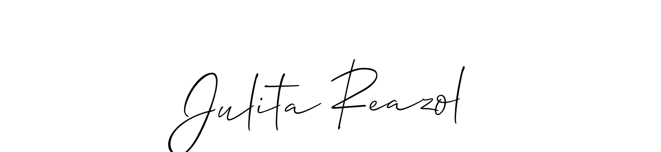 You should practise on your own different ways (Allison_Script) to write your name (Julita Reazol) in signature. don't let someone else do it for you. Julita Reazol signature style 2 images and pictures png