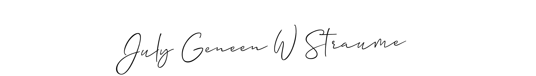 Allison_Script is a professional signature style that is perfect for those who want to add a touch of class to their signature. It is also a great choice for those who want to make their signature more unique. Get July Geneen W Straume name to fancy signature for free. July Geneen W Straume signature style 2 images and pictures png