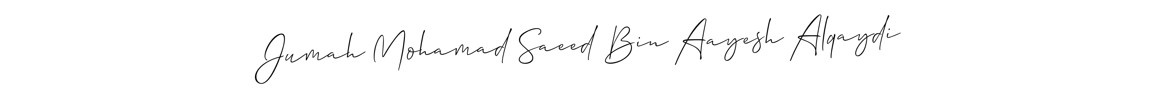 if you are searching for the best signature style for your name Jumah Mohamad Saeed Bin Aayesh Alqaydi. so please give up your signature search. here we have designed multiple signature styles  using Allison_Script. Jumah Mohamad Saeed Bin Aayesh Alqaydi signature style 2 images and pictures png