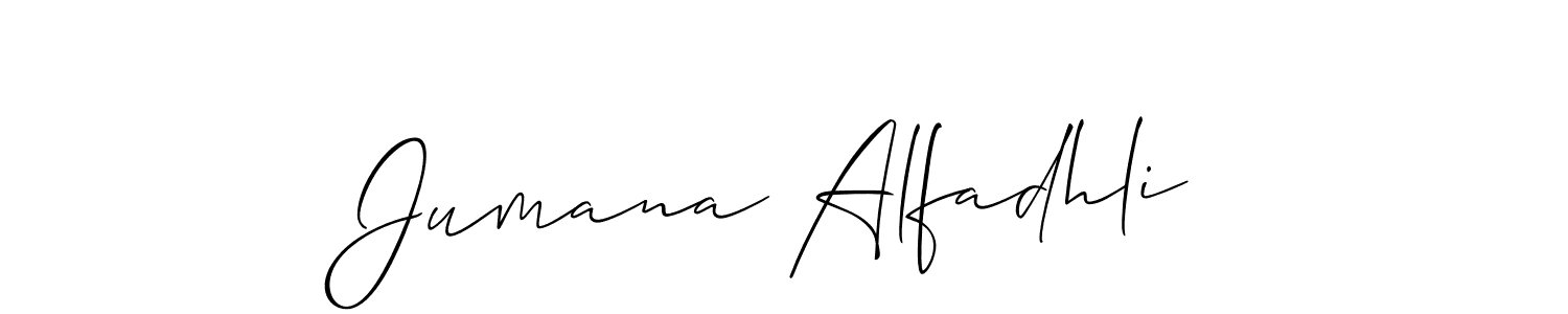 Create a beautiful signature design for name Jumana Alfadhli. With this signature (Allison_Script) fonts, you can make a handwritten signature for free. Jumana Alfadhli signature style 2 images and pictures png