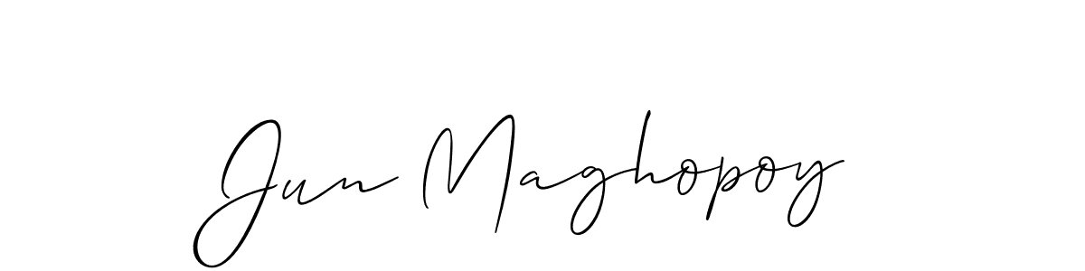 How to make Jun Maghopoy name signature. Use Allison_Script style for creating short signs online. This is the latest handwritten sign. Jun Maghopoy signature style 2 images and pictures png