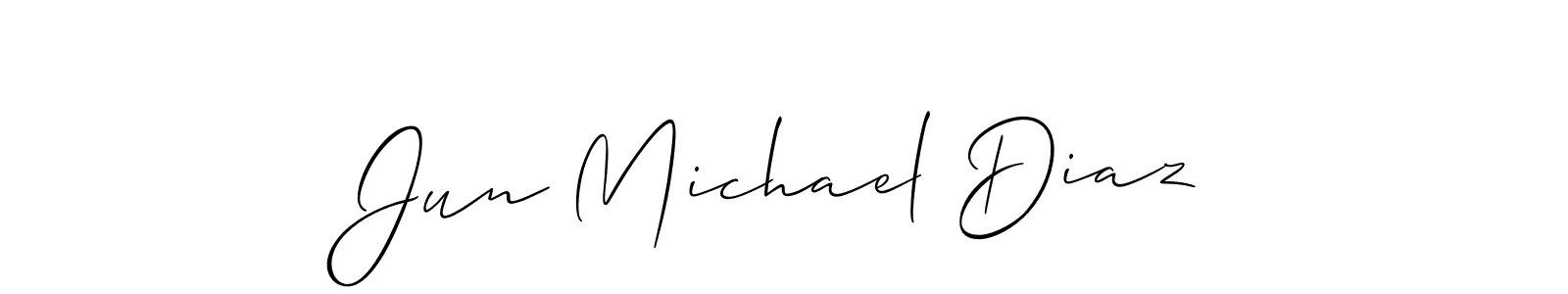 if you are searching for the best signature style for your name Jun Michael Diaz. so please give up your signature search. here we have designed multiple signature styles  using Allison_Script. Jun Michael Diaz signature style 2 images and pictures png