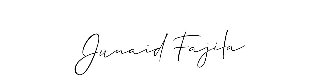 The best way (Allison_Script) to make a short signature is to pick only two or three words in your name. The name Junaid Fajila include a total of six letters. For converting this name. Junaid Fajila signature style 2 images and pictures png