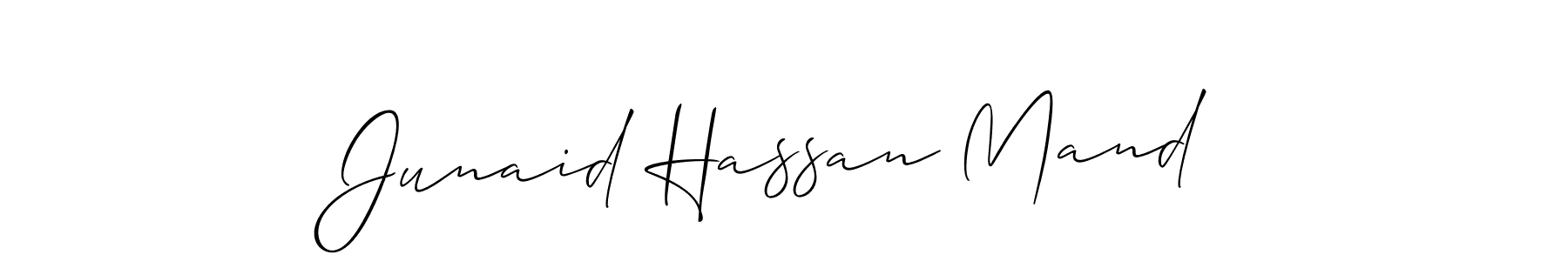 How to make Junaid Hassan Mand name signature. Use Allison_Script style for creating short signs online. This is the latest handwritten sign. Junaid Hassan Mand signature style 2 images and pictures png