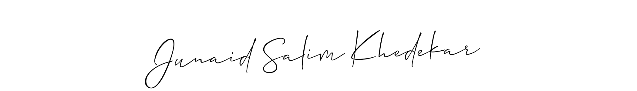 Allison_Script is a professional signature style that is perfect for those who want to add a touch of class to their signature. It is also a great choice for those who want to make their signature more unique. Get Junaid Salim Khedekar name to fancy signature for free. Junaid Salim Khedekar signature style 2 images and pictures png