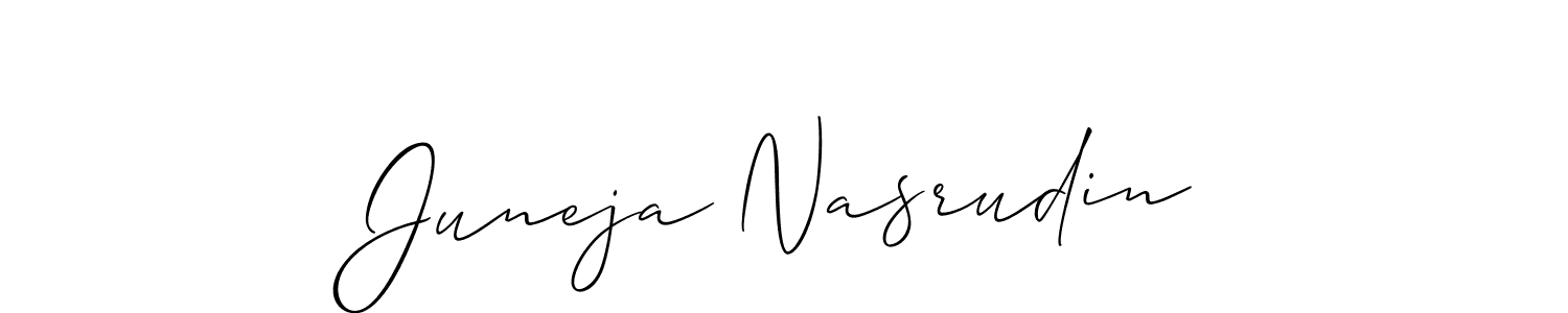 The best way (Allison_Script) to make a short signature is to pick only two or three words in your name. The name Juneja Nasrudin include a total of six letters. For converting this name. Juneja Nasrudin signature style 2 images and pictures png