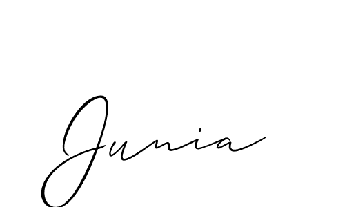 Design your own signature with our free online signature maker. With this signature software, you can create a handwritten (Allison_Script) signature for name Junia. Junia signature style 2 images and pictures png