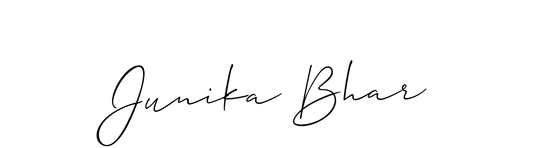 Also You can easily find your signature by using the search form. We will create Junika Bhar name handwritten signature images for you free of cost using Allison_Script sign style. Junika Bhar signature style 2 images and pictures png