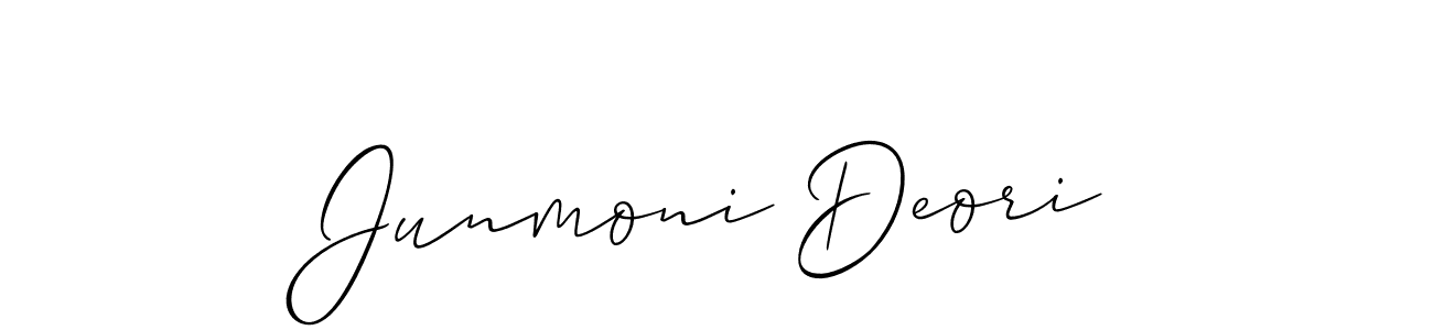 Allison_Script is a professional signature style that is perfect for those who want to add a touch of class to their signature. It is also a great choice for those who want to make their signature more unique. Get Junmoni Deori name to fancy signature for free. Junmoni Deori signature style 2 images and pictures png