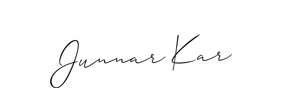 The best way (Allison_Script) to make a short signature is to pick only two or three words in your name. The name Junnar Kar include a total of six letters. For converting this name. Junnar Kar signature style 2 images and pictures png