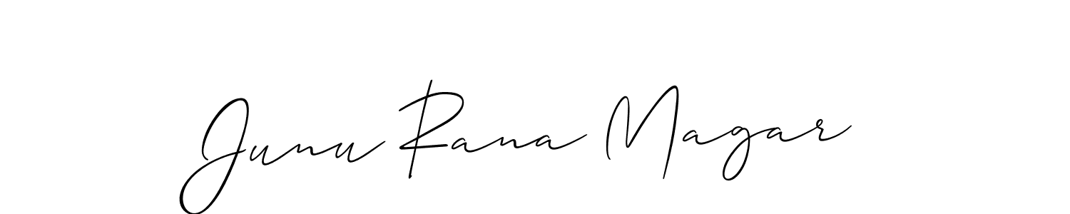 How to make Junu Rana Magar name signature. Use Allison_Script style for creating short signs online. This is the latest handwritten sign. Junu Rana Magar signature style 2 images and pictures png