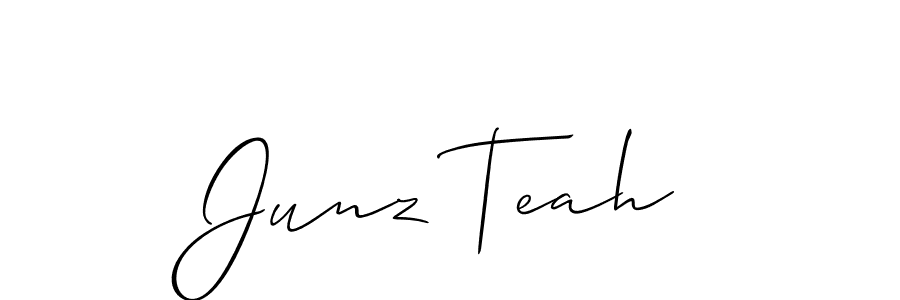 You should practise on your own different ways (Allison_Script) to write your name (Junz Teah) in signature. don't let someone else do it for you. Junz Teah signature style 2 images and pictures png
