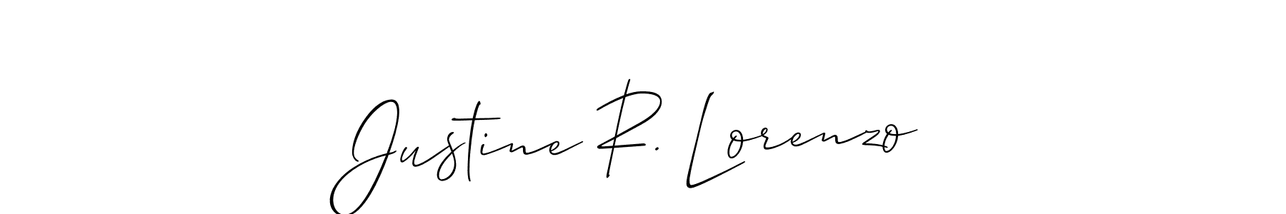 The best way (Allison_Script) to make a short signature is to pick only two or three words in your name. The name Justine R. Lorenzo include a total of six letters. For converting this name. Justine R. Lorenzo signature style 2 images and pictures png