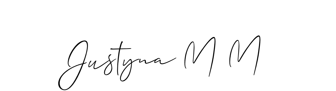 The best way (Allison_Script) to make a short signature is to pick only two or three words in your name. The name Justyna M M include a total of six letters. For converting this name. Justyna M M signature style 2 images and pictures png