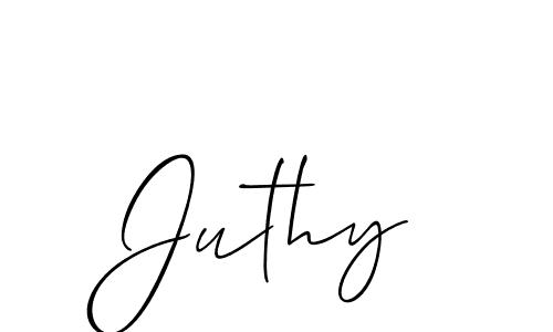 The best way (Allison_Script) to make a short signature is to pick only two or three words in your name. The name Juthy include a total of six letters. For converting this name. Juthy signature style 2 images and pictures png