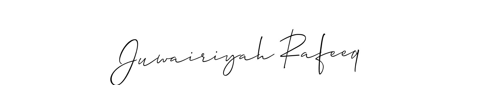 Also You can easily find your signature by using the search form. We will create Juwairiyah Rafeeq name handwritten signature images for you free of cost using Allison_Script sign style. Juwairiyah Rafeeq signature style 2 images and pictures png