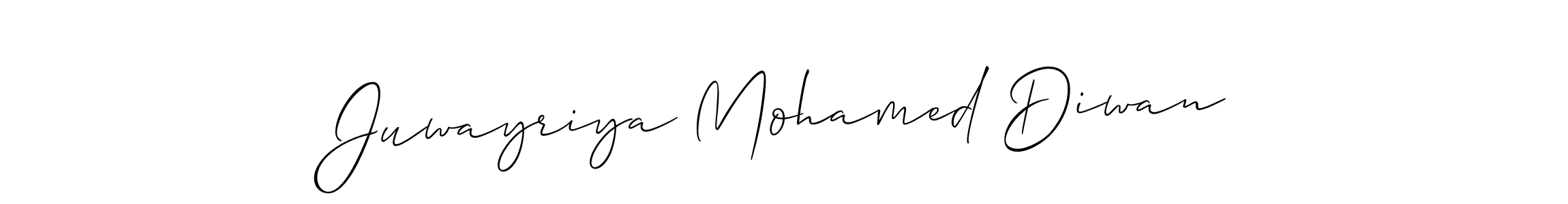 This is the best signature style for the Juwayriya Mohamed Diwan name. Also you like these signature font (Allison_Script). Mix name signature. Juwayriya Mohamed Diwan signature style 2 images and pictures png