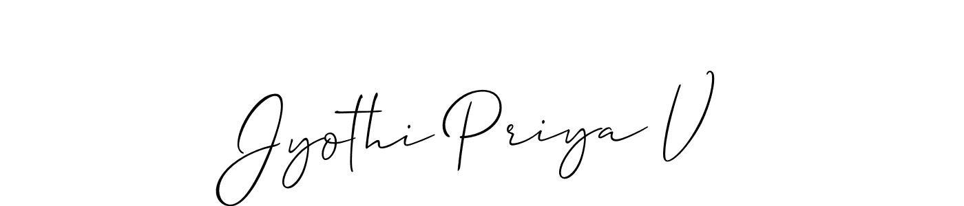 Make a short Jyothi Priya V signature style. Manage your documents anywhere anytime using Allison_Script. Create and add eSignatures, submit forms, share and send files easily. Jyothi Priya V signature style 2 images and pictures png