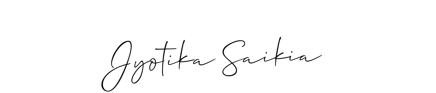 The best way (Allison_Script) to make a short signature is to pick only two or three words in your name. The name Jyotika Saikia include a total of six letters. For converting this name. Jyotika Saikia signature style 2 images and pictures png