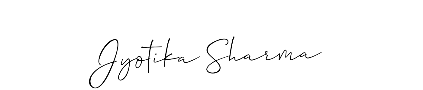 The best way (Allison_Script) to make a short signature is to pick only two or three words in your name. The name Jyotika Sharma include a total of six letters. For converting this name. Jyotika Sharma signature style 2 images and pictures png